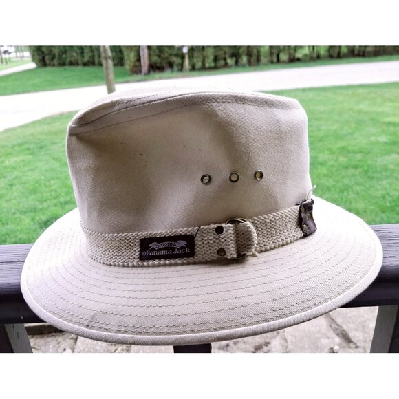 Panama Jack Medium Beige Canvas Safari Hat With Ventilation Eyelets & Adjustable - Picture 3 of 7
